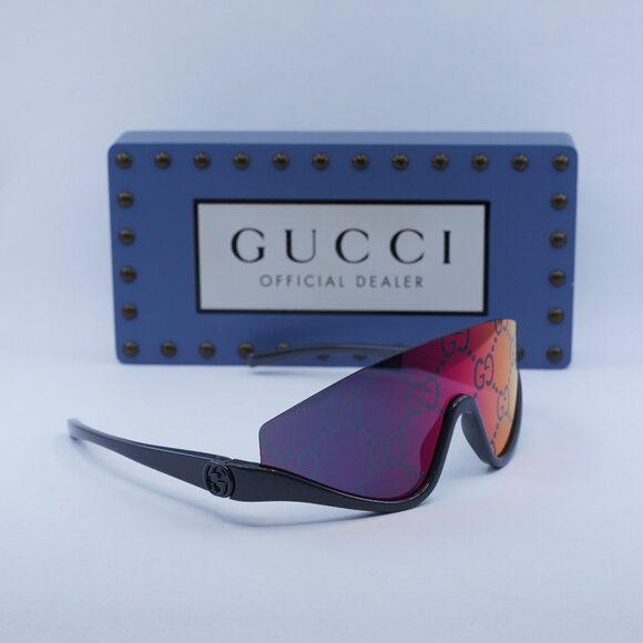 Gucci GG1650S 009 Shield Sunglasses - Ruthenium/Red Mirror - Picture 9 of 11